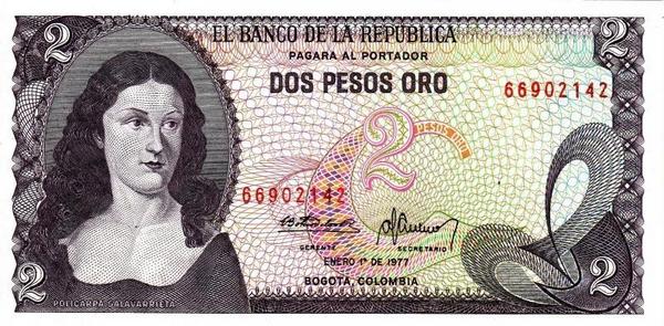 2 песо 1977 Колумбия.