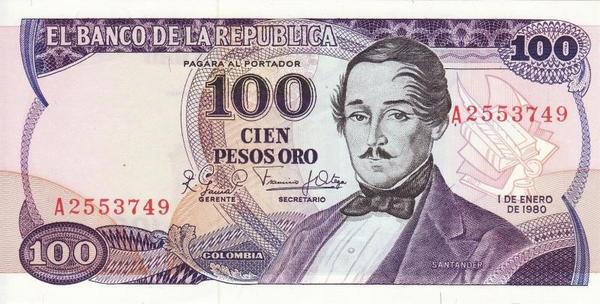 100 песо 1980 Колумбия. 