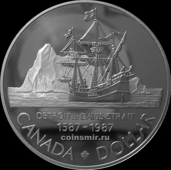 1 доллар 1987 Канада. 400-летие открытия пролива Дэвиса. Пруф.