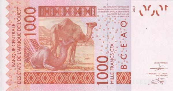 1000 франков 2003 К  КФА ВСЕАО. (Западная Африка)