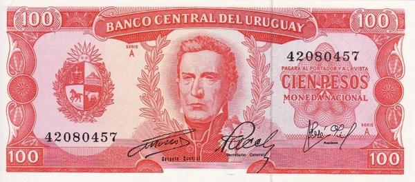 100 песо 1967 Уругвай.