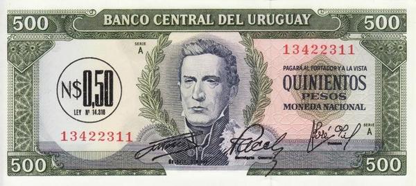  0,5 новых песо 1975 на 500 песо 1967 Уругвай.