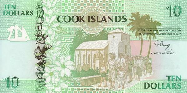 10 долларов 1992 острова Кука.