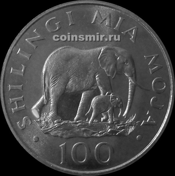 100 шиллингов 1986 Танзания. Слоны.