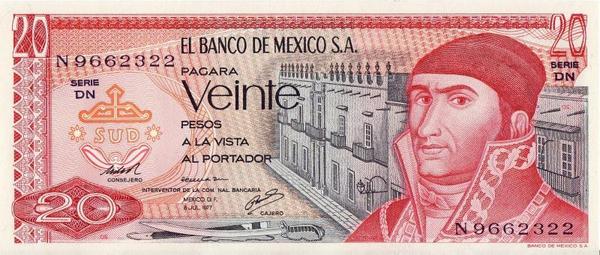 20 песо 1977 Мексика.  