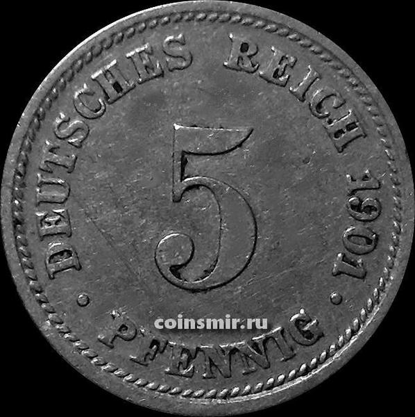 5 пфеннигов 1901 D Германия.