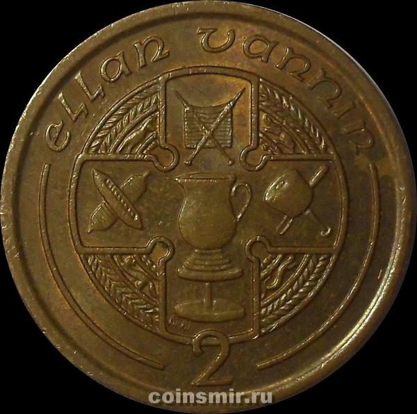 2 пенса 1990 остров Мэн. Кельтский крест в круге.