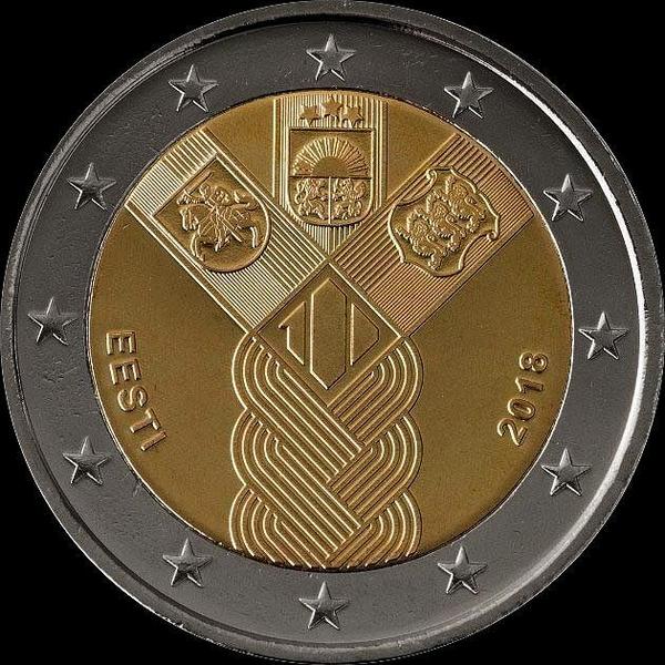 2 евро 2018 Эстония. 100 лет независимости прибалтийских государств.