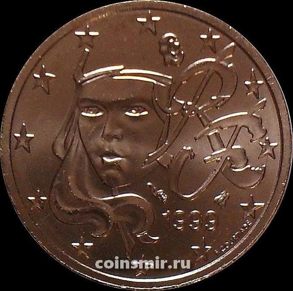 2 евроцента 1999 Франция. Олицетворение республики Марианна. UNC