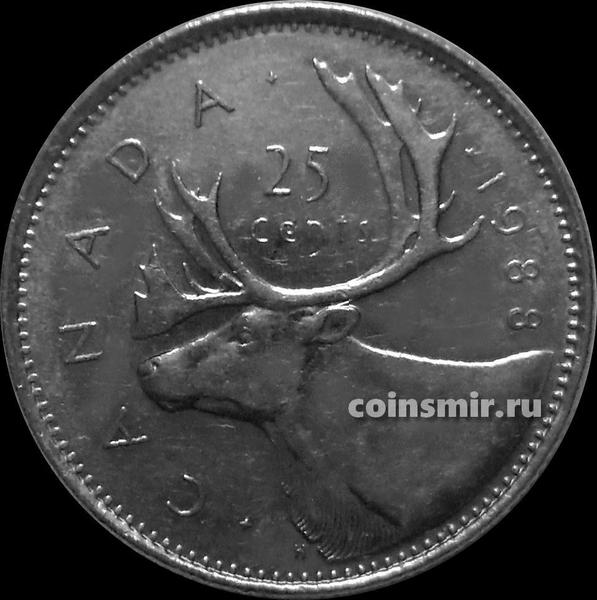 25 центов 1988 Канада. Северный олень.