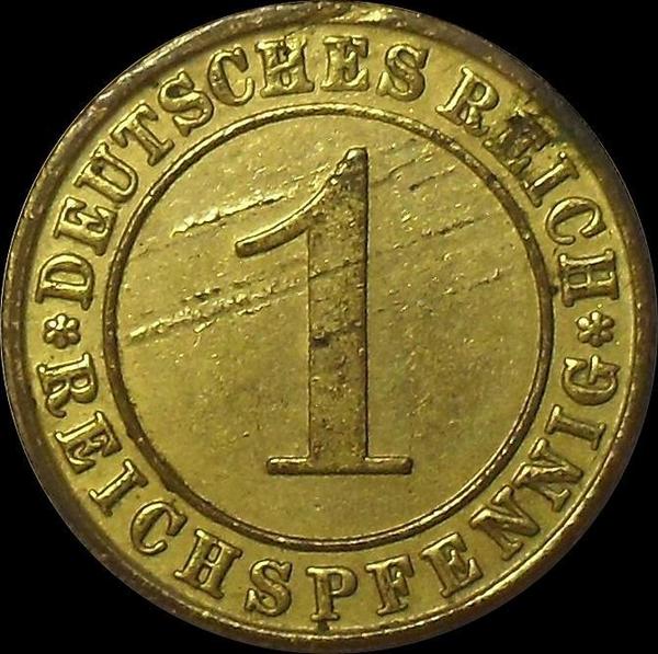 1 пфенниг 1931 F Германия. REICHSPFENNIG