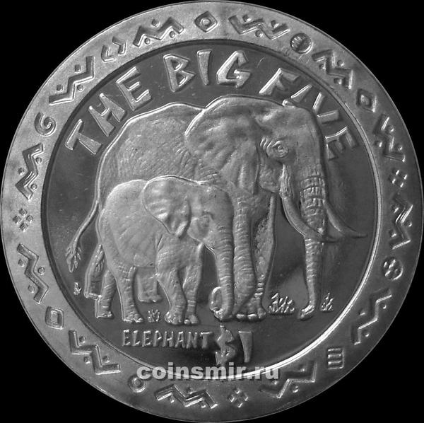 1 доллар 2001 Сьерра-Леоне. Большая пятёрка. Слоны.