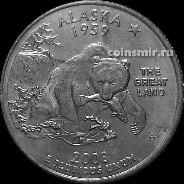 25 центов 2008 D США. Аляска. Медведь. VF
