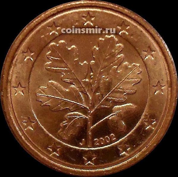 1 евроцент 2002 J Германия. Листья дуба. UNC
