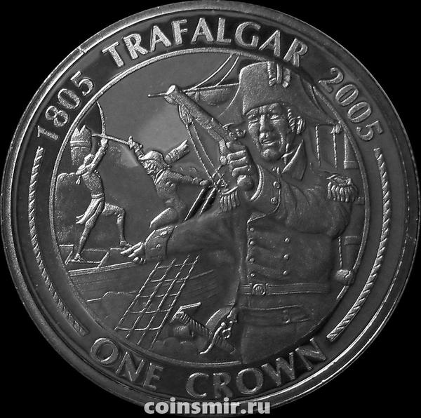 1 крона 2005 Гибралтар. 200 лет Трафальгарскому сражению. Адмирал Нельсон.