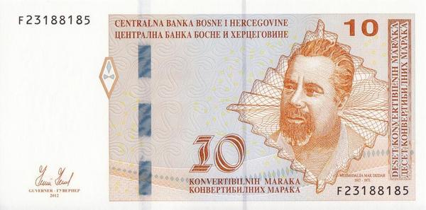 10 конвертируемых марок 2012 Босния и Герцеговина. Портрет М.М.Диздара.
