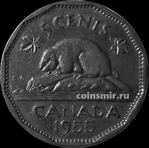 5 центов 1955 Канада. Бобр.