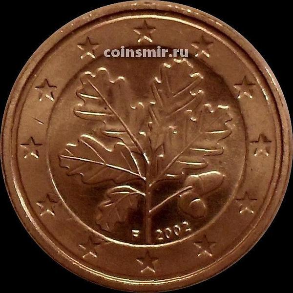 1 евроцент 2002 F Германия. Листья дуба. UNC