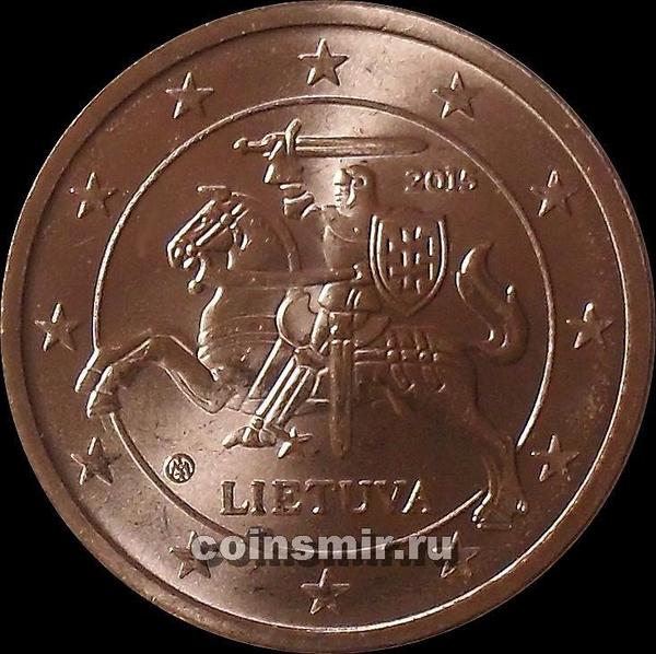 2 евроцента 2015 Литва. Герб государства.