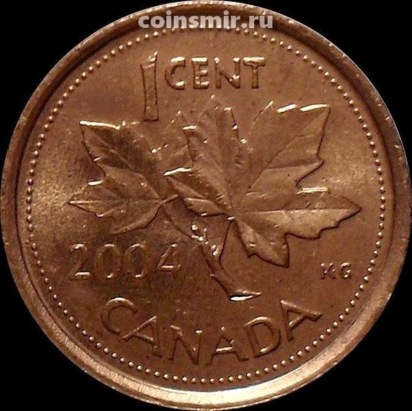 1 цент 2004 Канада. Кленовые листья. Без знака монетного двора.
