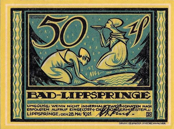 50 пфеннигов 1921 Германия. г.Бад-Липшпринге. Нотгельд.