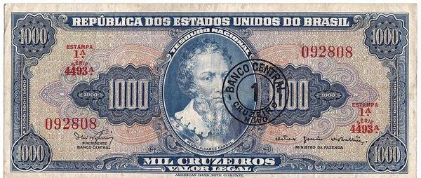 1 крузейро на 1000 крузейро 1966-1967 Бразилия.