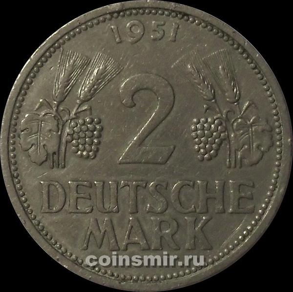 2 марки 1951 F Германия (ФРГ). (в наличии двор D)