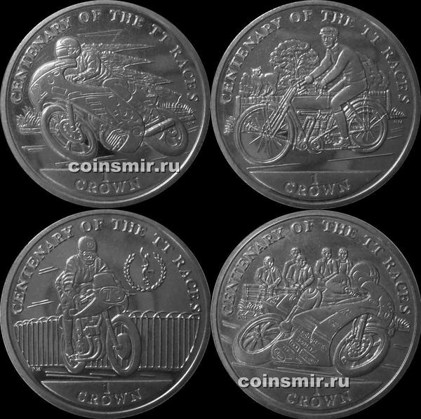 Набор из 4 монет 2007 Остров Мэн. 100 лет гонкам.