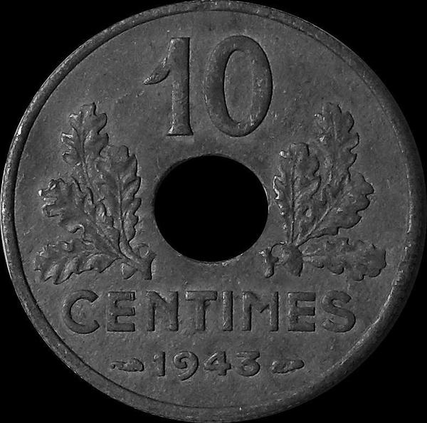 10 сантимов 1943 Франция.