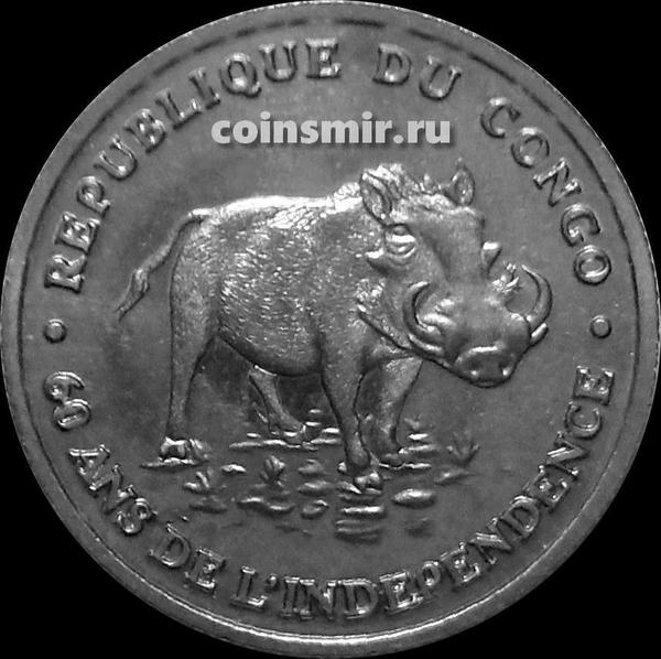 100 франков 2020 Конго. Бородавочник. 60 лет независимости.