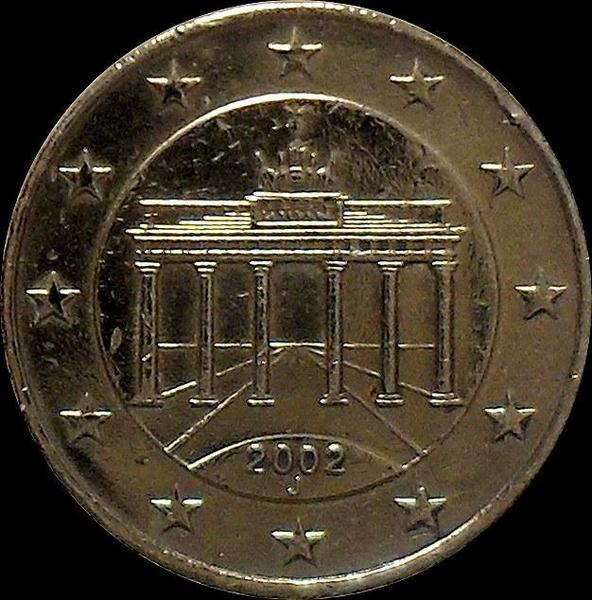 10 евроцентов 2002 J Германия. Бранденбургские ворота. VF