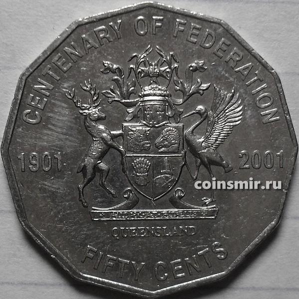 50 центов 2001 Австралия. 100-летие Федерации - Квинсленд.
