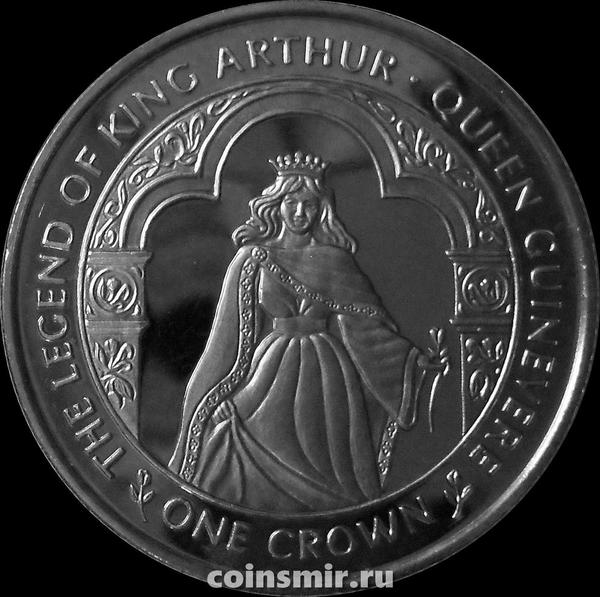 1 крона 1996 остров Мэн. Легенда о короле Артуре. Королева Гуинвер.