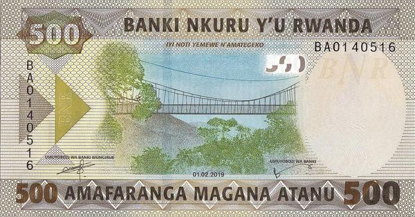 500 франков 2019 Руанда.