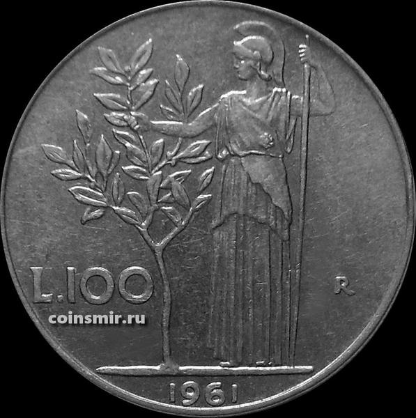 100 лир 1961 Италия. Богиня мудрости рядом с оливковым деревом.