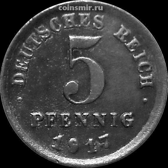5 пфеннигов 1917 Германия. Не читается знак монетного двора.
