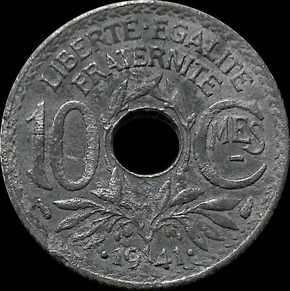 10 сантимов 1941 Франция. KM# 898.2