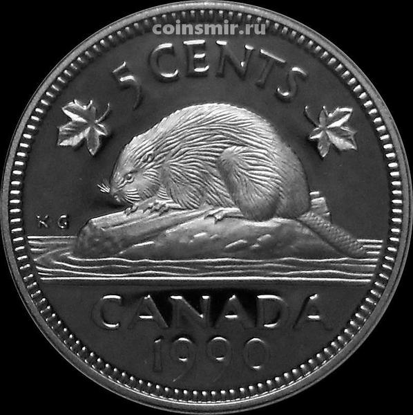 5 центов 1990 Канада. Бобр. Пруф.