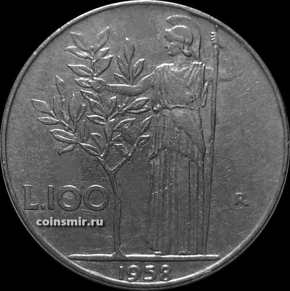 100 лир 1958 Италия. Богиня мудрости рядом с оливковым деревом.