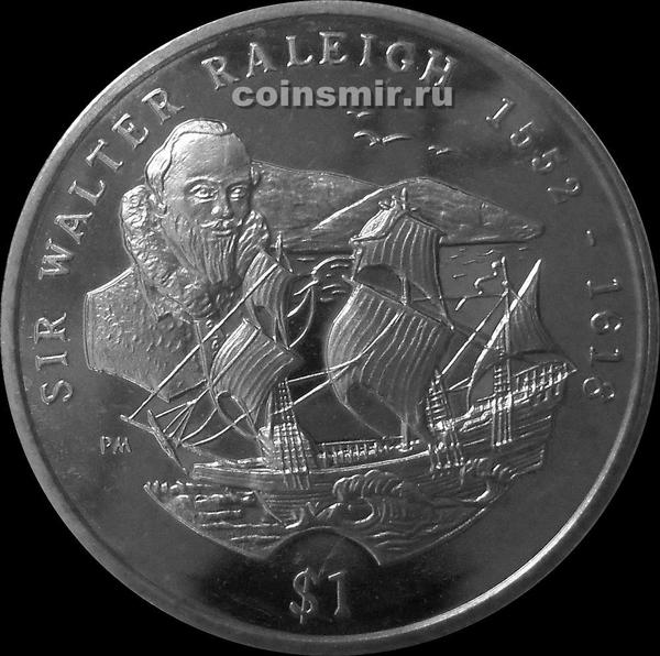 1 доллар 2002 Британские Виргинские острова. Сэр Уолтер Рэли.
