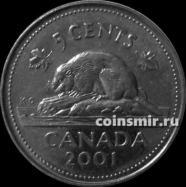 5 центов 2001 Канада. Бобр.