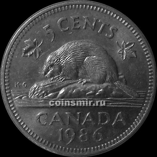5 центов 1986 Канада. Бобр.