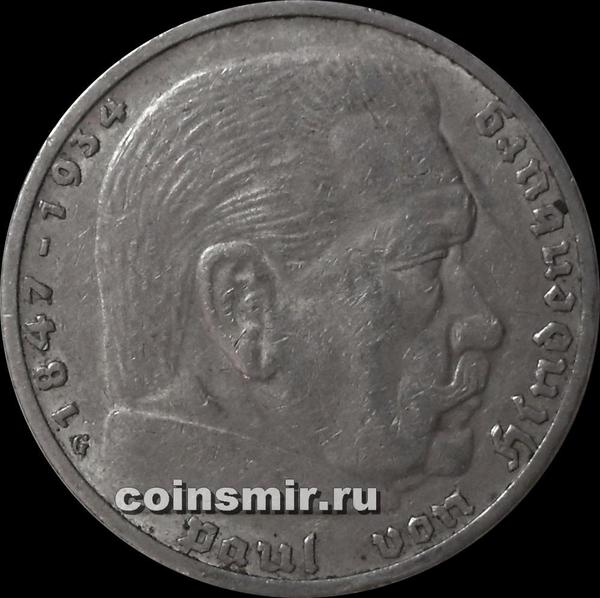 5 марок 1937 G Германия. Гинденбург.