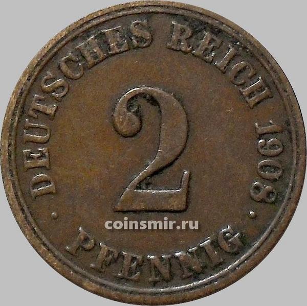 2 пфеннига 1908 А Германия.