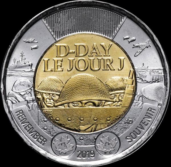 2 доллара 2019 Канада. 75 лет высадке союзников в Нормандии.