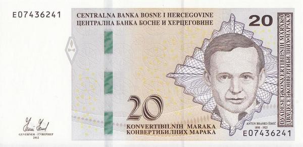 20 конвертируемых марок 2012 Босния и Герцеговина. Портрет А.Б.Шимича.