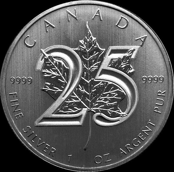 5 долларов 2013 Канада. Кленовый лист-25 лет.
