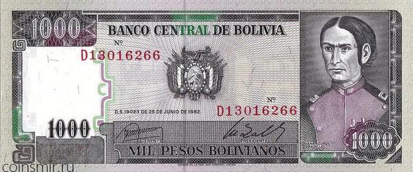 1000 боливиано 1982 Боливия.  Джуана Асурдуй де Падилла.
