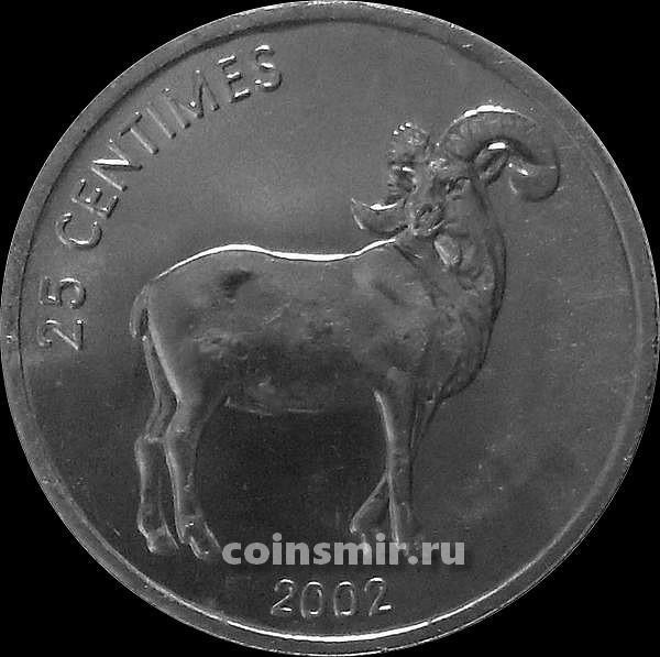 25 сантимов 2002 Конго. Гривистый баран.