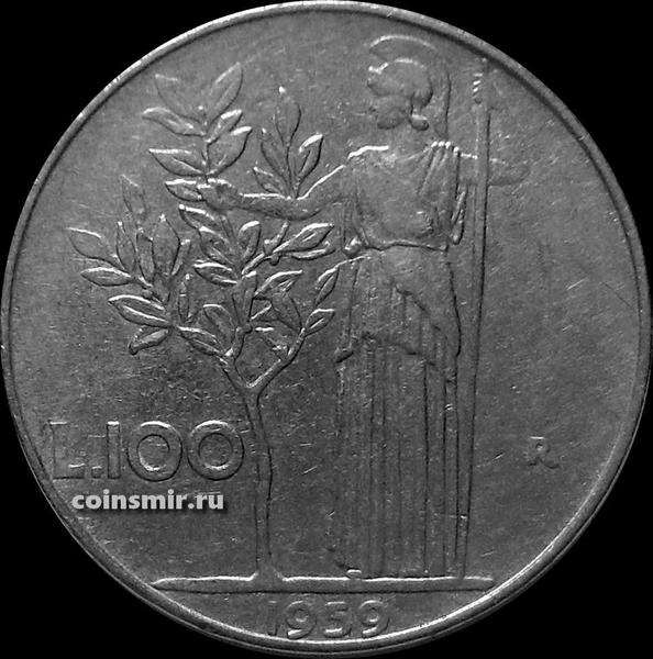 100 лир 1959 Италия. Богиня мудрости рядом с оливковым деревом.
